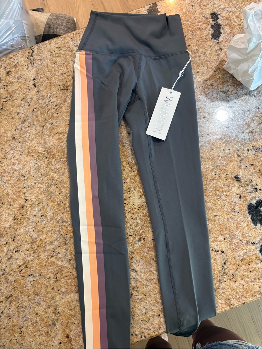 Wildfox Gray Leggings with Pink, Orange & Cream Side Stripes